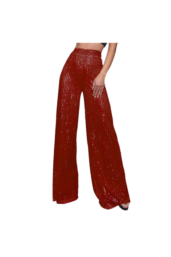 Women Sequin Pants Sparkling High WaistWide Leg Flared Pants Nightclub Wear Trousers Bling Party Palazzo Pants