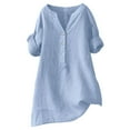 thumbnail image 1 of Jamsmile Women Shirts Buttons Down Solid V Neck Long Sleeve Tops Trendy Dressy Blouses Casual Loose Comfy Tunic Holiday Blouses, 1 of 1