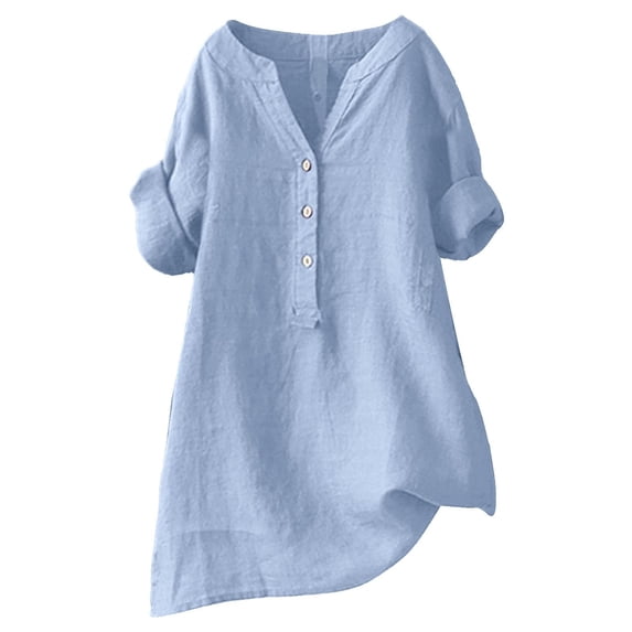 Jamsmile Women Shirts Buttons Down Solid V Neck Long Sleeve Tops Trendy Dressy Blouses Casual Loose Comfy Tunic Holiday Blouses