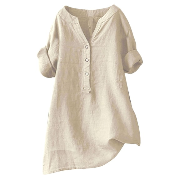 Jamsmile Women Shirts Buttons Down Solid V Neck Long Sleeve Tops Trendy Dressy Blouses Casual Loose Comfy Tunic Holiday Blouses