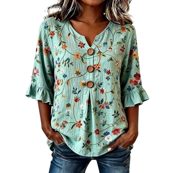 Jamsmile Women Shirts Summer Beach Boho Tops Soft Blend Shirts Casual Vocation Wear Comfort Bohemian Holiday Pullover Blouses