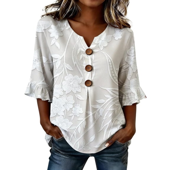 Jamsmile Women Shirts Summer Beach Boho Tops Soft Blend Shirts Casual Vocation Wear Comfort Bohemian Holiday Pullover Blouses