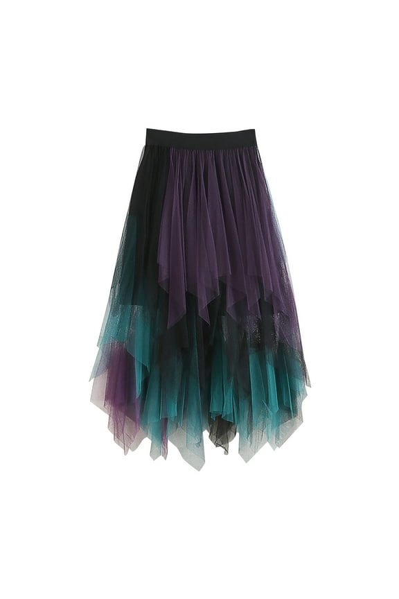 Women Skirts Multi Layer Irregular Mesh Stitching Cake Tulle Mid Length Half Skirts Sparkly Princess Long Tutu Skirt