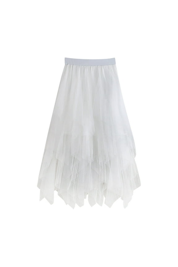 Women Skirts Multi Layer Irregular Mesh Stitching Cake Tulle Mid Length Half Skirts Sparkly Princess Long Tutu Skirt