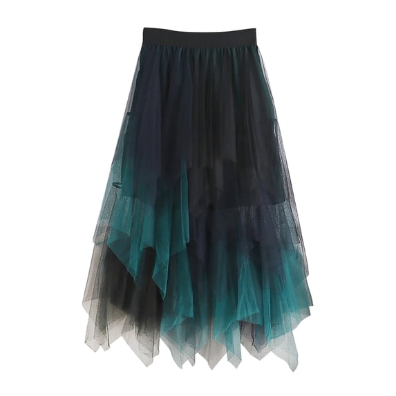 Jamsmile Women Skirts Multi Layer Irregular Mesh Stitching Cake Tulle Mid Length Half Skirts Sparkly Princess Long Tutu Skirt
