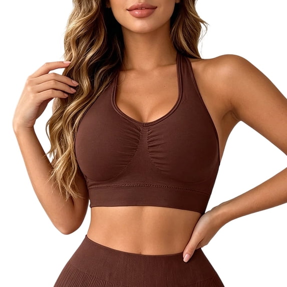 Jamsmile Women Sports Bras Seamless Racerback Sports Bras Removable Pads Daily Wear Wireless Workout Running Bra Activewear
