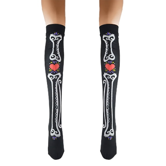 Jamsmile Women Stockings Halloween Skeleton Print Over Knee Socks Soft Casual Thigh High Party Long Socks