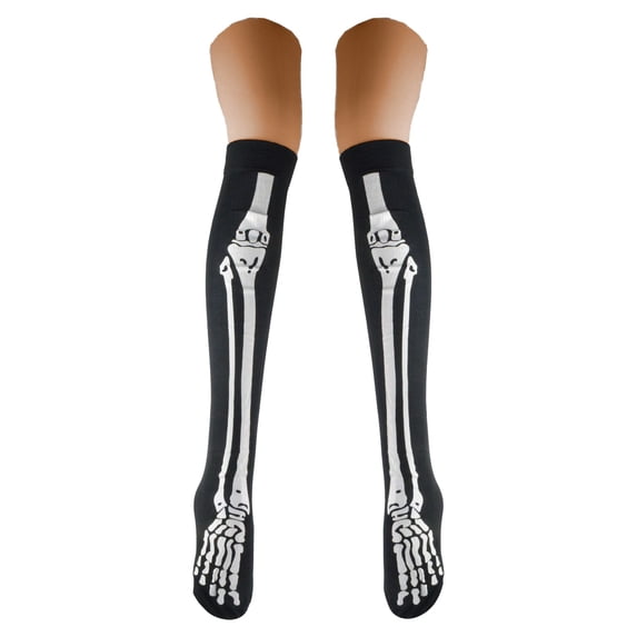 Jamsmile Women Stockings Halloween Skeleton Print Over Knee Socks Soft Casual Thigh High Party Long Socks