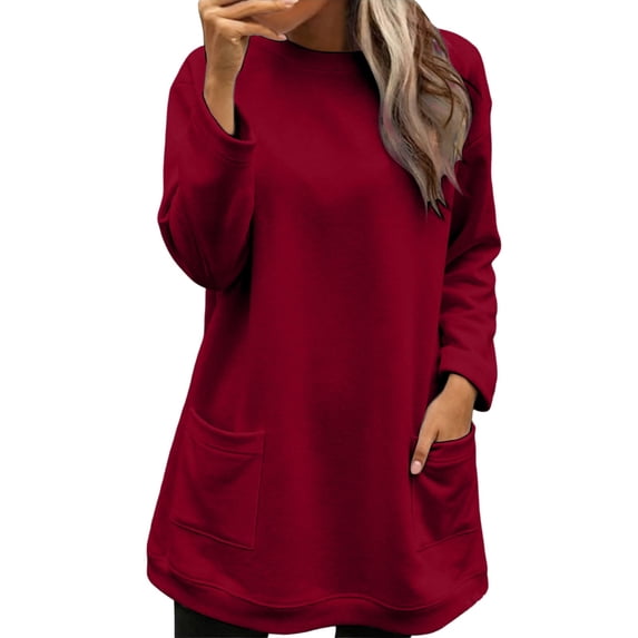 Jamsmile Women Sweatshirts Long Sleeve Pullovers Crewneck Winter Tops Pockets Oversized Pullover Long Sleeve Ladies Sweatshirt