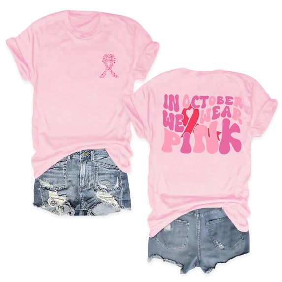 Jamsmile Women T-Shirts Cancer Awareness Month Casual Short Sleeve Pink Letter Print Artwork Round Neck T Shirts Tops