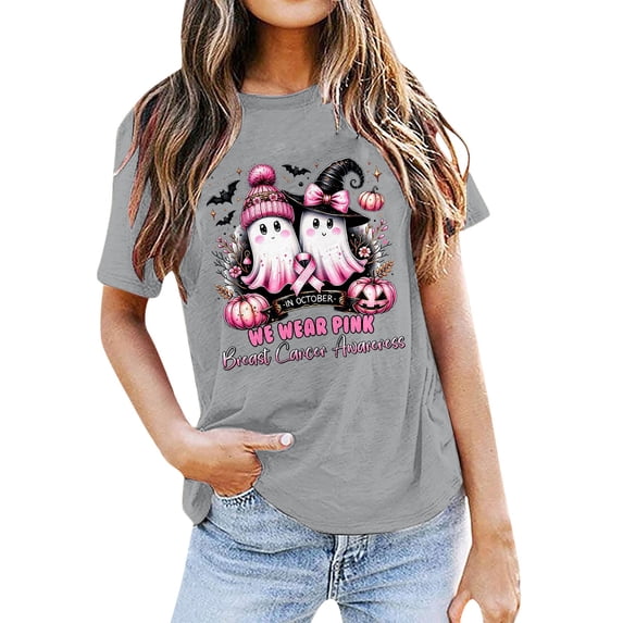 Jamsmile Women T-Shirts Cancer Awareness Month Soft T Shirt Tops Short Sleeve Lightweight Cute Ghost Print Tee Shirts