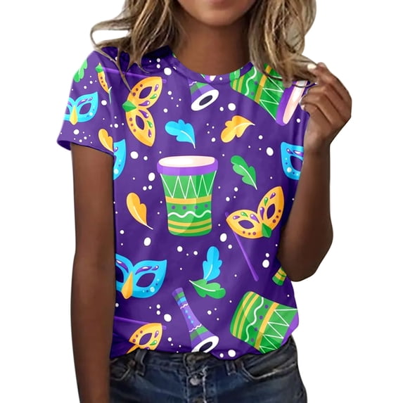 Jamsmile Women T-Shirts Casual Summer Round Neck Short Sleeve Multicolor Letters Print T Shirts Tops Crew Neck Tunic Tee Shirts