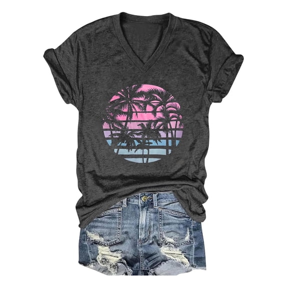 Jamsmile Women T-Shirts Casual Summer Tropical Leaves Print Short Sleeve T Shirts Trendy Basic Retro Graphic Tee Shirts Tops