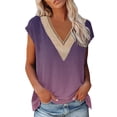 thumbnail image 1 of Jamsmile Women T-Shirts Graffiti Print V Neck Tops Short Sleeve Lace Neck Tee Shirts Print Flower Loose Side Split Tunic Tshirts, 1 of 5