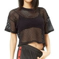 thumbnail image 1 of Jamsmile Women T-Shirts Mesh Cover Up See Through Fishnet T Shirts Crop Tops Solid Color Short Sleeve Loose Carnival T Shirts, 1 of 5