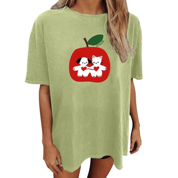 Jamsmile Women T-Shirts Oversized Graphic Moon Print Tee Shirts Tops Casual Soft Blend Loose Fit Lightweight Tshirts