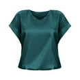 thumbnail image 1 of Jamsmile Women T-Shirts Spring And Summer Short Sleeved Satin Shirts Loose Casual Round Neck T Shirts Soft Tee Shirts, 1 of 5