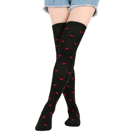 Jamsmile Women Thigh High Socks Love Heart Print Over The Knee Long Stockings Leg Warmers Soft Outdoor Socks