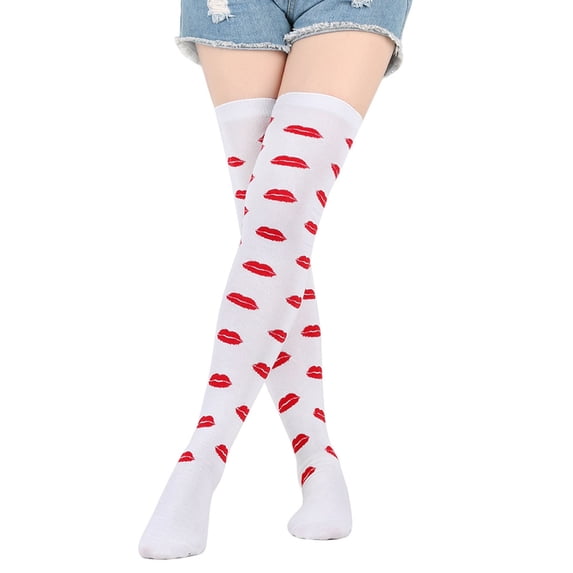 Jamsmile Women Thigh High Socks Love Heart Print Over The Knee Long Stockings Leg Warmers Soft Outdoor Socks