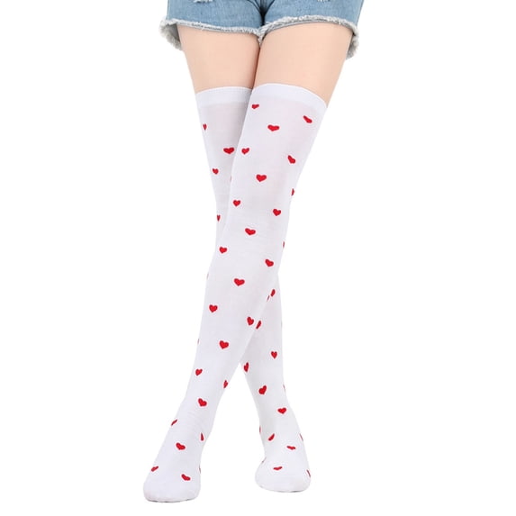 Jamsmile Women Thigh High Socks Love Heart Print Over The Knee Long Stockings Leg Warmers Soft Outdoor Socks