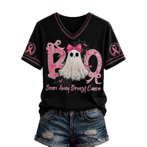 Jamsmile Women Tshirts Cancer Awareness Month Print Short Sleeve Crew Neck Pullover Breathable Tees Tops
