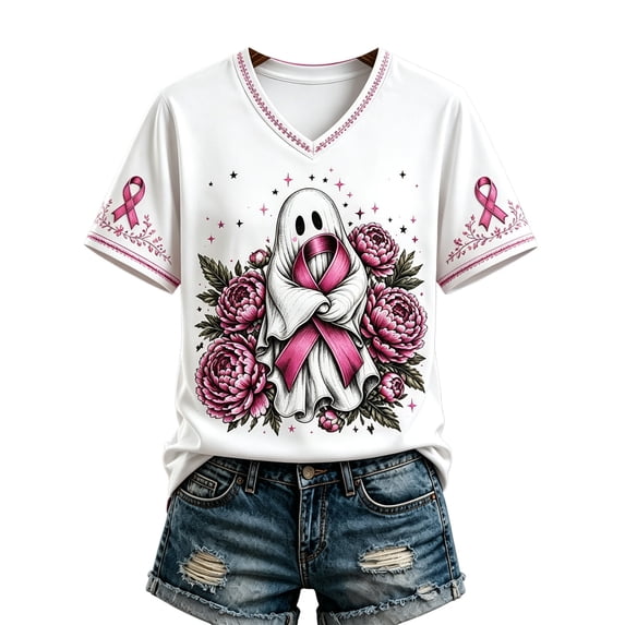 Jamsmile Women Tshirts Cancer Awareness Month Print Short Sleeve Crew Neck Tee Pullover Tees Tops