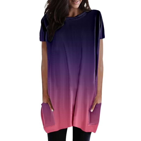 Jamsmile Women Tshirts Long Tops Summer Loose Pullovers Round Neck T-Shirts Short Sleeve Tunic Tee Shirt With Pockets Tops