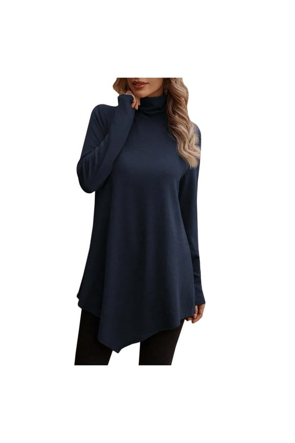 Women Tshirts Loose Long Sleeve High Neck Loose Knitted Pullovers Solid Color Tops Casual Oversized Baggy Tees
