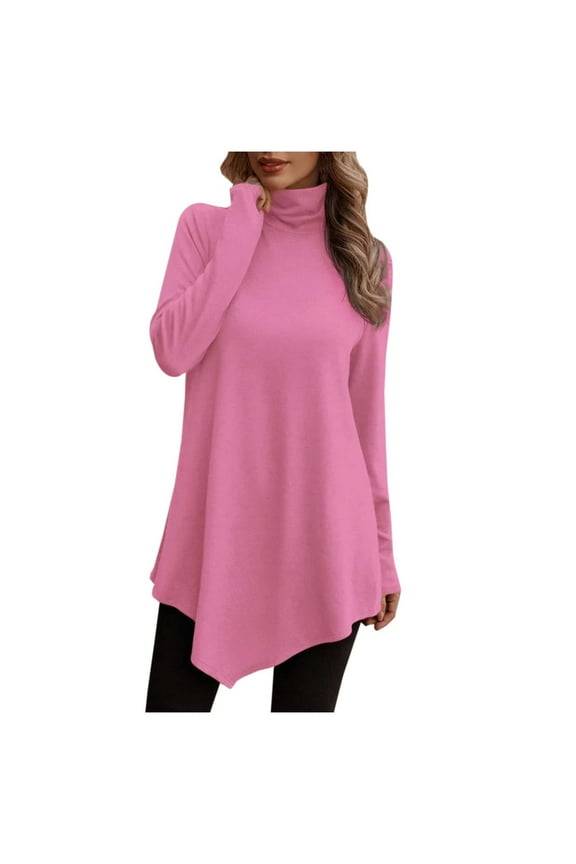 Women Tshirts Loose Long Sleeve High Neck Loose Knitted Pullovers Solid Color Tops Casual Oversized Baggy Tees