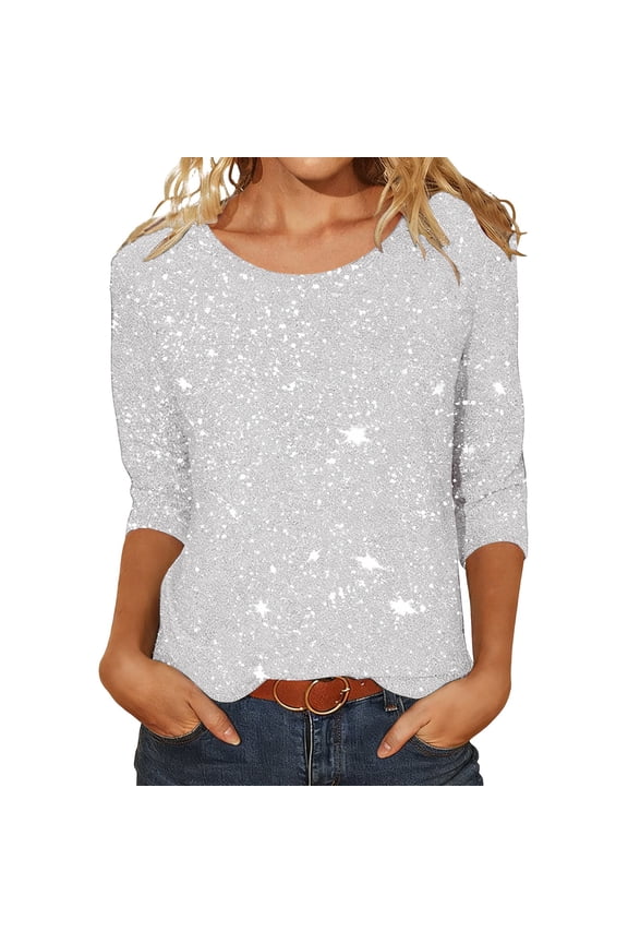 Women Tshirts Loose Sparkling Glitter Short Sleeve Round Neck T Shirts Tops Sequins Glitter Oversized Tee Shirts