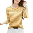 thumbnail image 1 of Jamsmile Women Tshirts Spring Round Neck Color Contrast Striped Print Long Sleeve T Shirts Loose Tunic Retro Tees Tops, 1 of 5