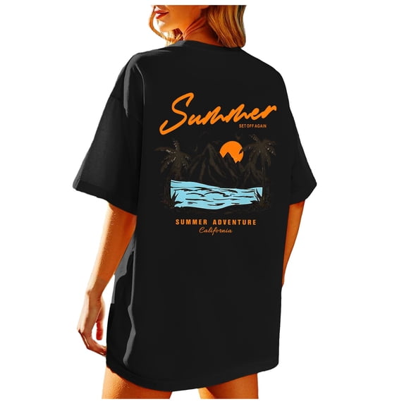 Jamsmile Women Tshirts Summer Beach Oversized Graphic Tee Shirts Baggy Shirts Tops Crewneck Loose Trendy Pullover T-Shirts