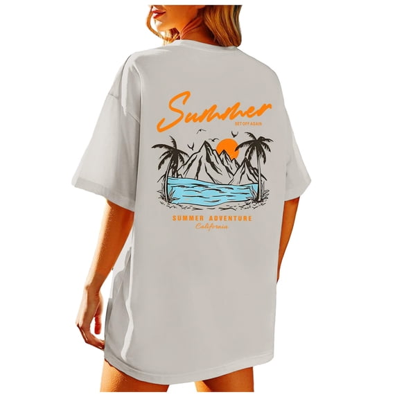 Jamsmile Women Tshirts Summer Beach Oversized Graphic Tee Shirts Baggy Shirts Tops Crewneck Loose Trendy Pullover T-Shirts
