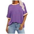 thumbnail image 1 of Jamsmile Women Tshirts Summer Casual Round Neck Loose T Shirt Striped Gradient Print Short Sleeved Loose Tee Shirts Tops, 1 of 6