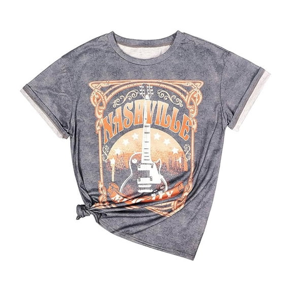 Jamsmile Women Tshirts Summer Country Music Graphic Print Short Sleeve Crew Neck T Shirt Casual Classic Vacation T-Shirts