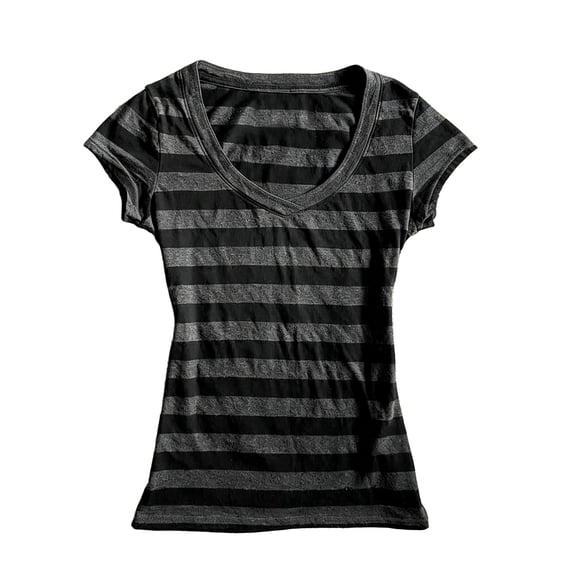 Jamsmile Women Tshirts WomenV‑Neck Striped Print T‑Shirts Short Sleeve Slim Casual Basic Tee Shirts Tops