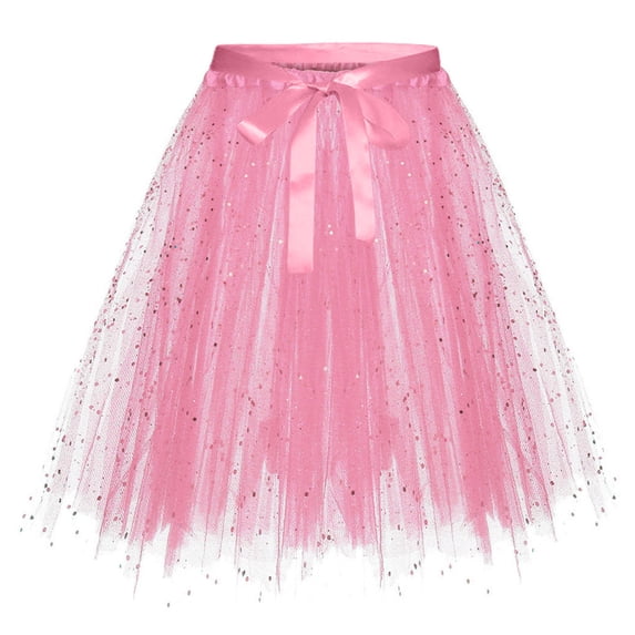 Jamsmile Women Tulle Princess Skirts Solid Color Lace Up Bow Puffy Performance A-Line Mesh Layered Skirts Carnival Tutu Skirts