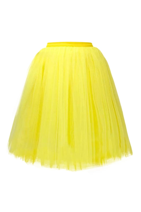 Women Tulle Skirts Carnival Pleated Knee Length Tutu Dancing Skirts A-Line Mesh Layered High Elastic Waist Party Skirts