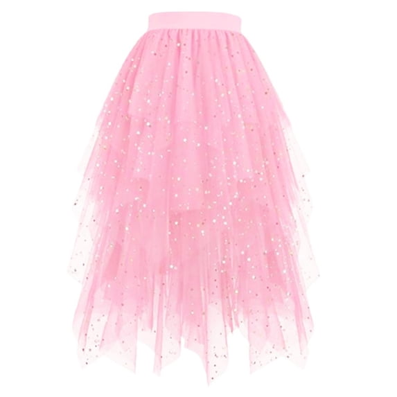 Jamsmile Women Tulle Skirts Elegant Sheer Mesh Layered Midi Skirts With Ruffled Hem Flowy Party Wear Elastic Waist Tutu Skirts