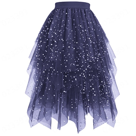 Jamsmile Women Tulle Skirts Elegant Sheer Mesh Layered Midi Skirts With Ruffled Hem Flowy Party Wear Elastic Waist Tutu Skirts