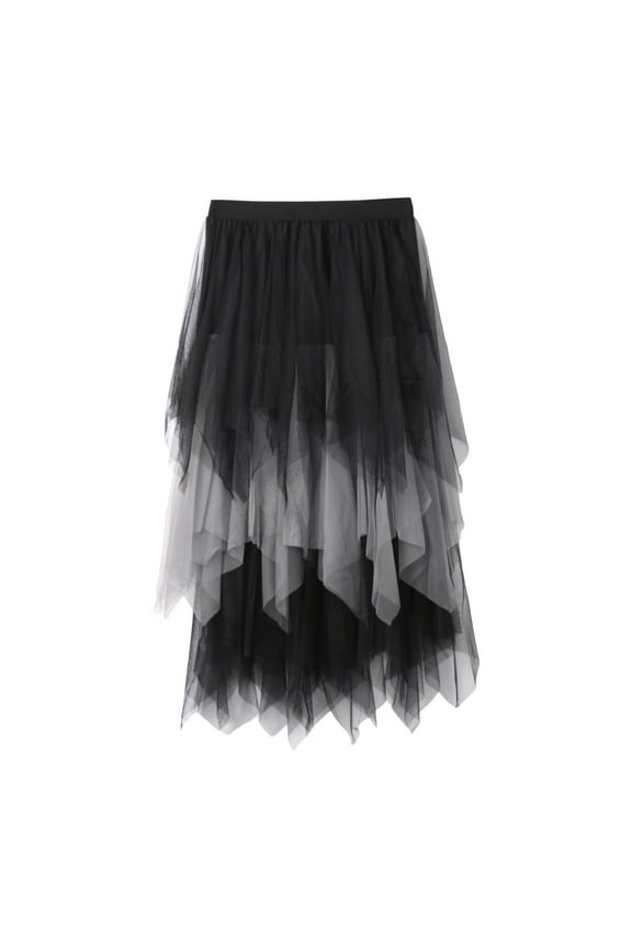 Women Tulle Tutu Skirts Long Petticoat Maxi Skirts Casual Elastic High Waist A Line Ruffle Swing Vacation Long Skirts