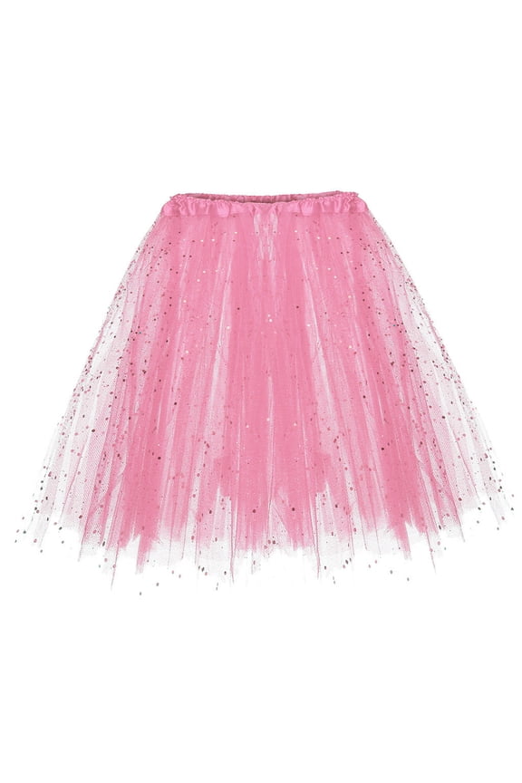 Women Tutu Tulle Skirts Princess Puffy Layered Paillette Mesh Layered Tutu Dancing Short Skirts Carnival Party Skirts