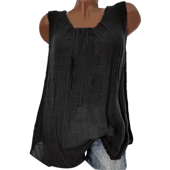 Jamsmile Womens Blouse Baggy Sleeveless Solid Color Cotton Tee Vests Tanks Tops Plus Size Shirts Blouse Beach Loose Blouses