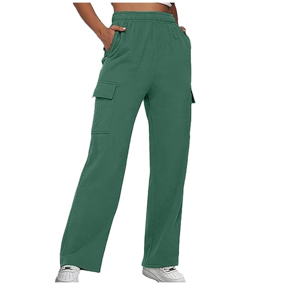 Jamsmile Womens Cargo Pants Solid Color Strappy Trousers Pocket Elastic Waist Straight Pants Ladies Sweatpants Streetwear Jogger Trousers