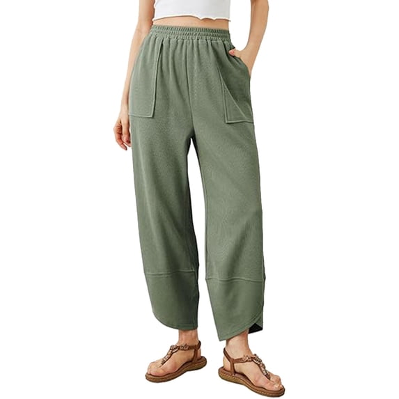 Jamsmile Womens Casual Pants Long Pants Womens Loose Wide Leg Pants Casual Elastic Waistband Harem Pants With Pockets