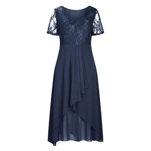 Jamsmile Womens Dress Chiffon Bridesmaid Embroidery Flowers V Neck Splicing Lace Hollow Long Dress Wedding Evening Party Dresses