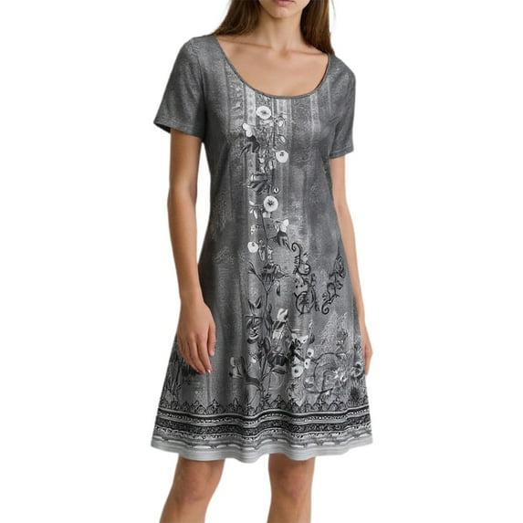 Jamsmile Womens Dress Summer Short Sleeve Crew Neck Bohemian Floral Print Dresses Casual Flowy A-Line Boho Mini Sundress