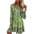 thumbnail image 1 of Jamsmile Womens Dress Summer Vintage Ethnic Style Print Tassel Tie Neck Loose Sundress Bohemian Style Beach Tunic Dress, 1 of 4