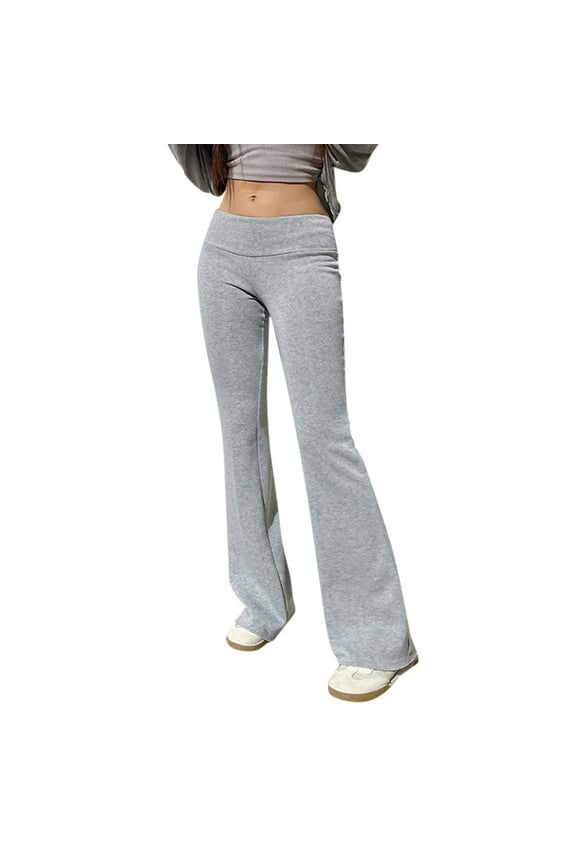 Womens Flare Pants Casual Solid Color Knitted Yoga Pants Comfortable Low Rise Slim Tracksuits Tummy Control Workout Pants