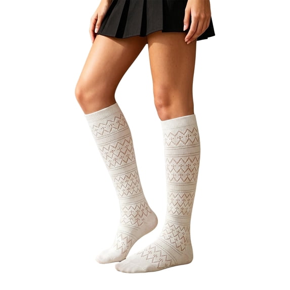 Jamsmile Womens Knee High Socks Knitted Thin Hollow Mesh Breathable Mid Calf Comfortable Soft Socks